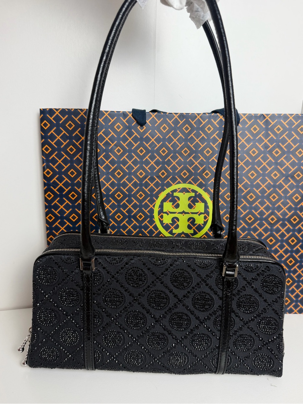 NWT Tory Burch SMALL T MONOGRAM EMBELLISHED MARSHMALLOW SATCHEL